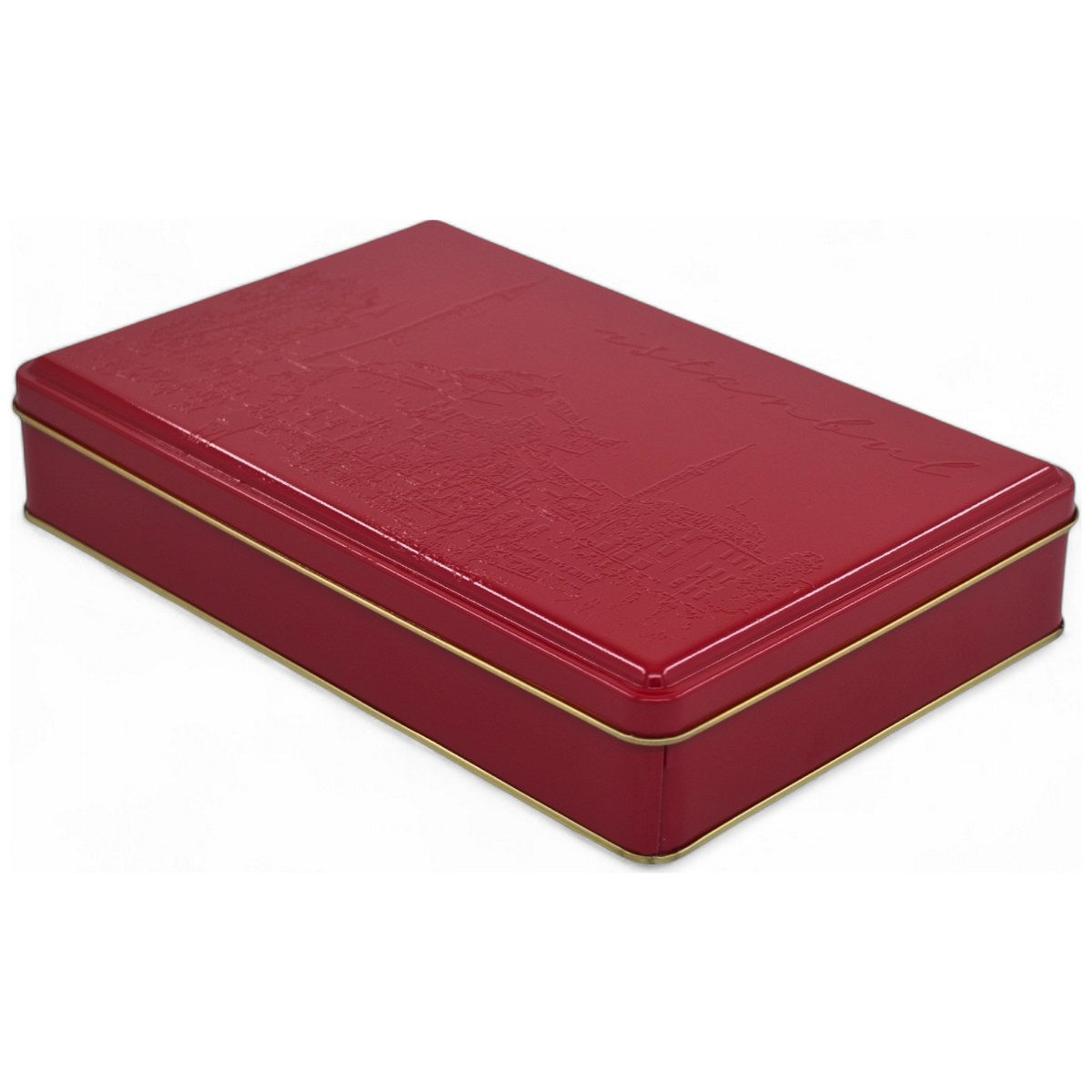 Özel Baskılı 135x190x45 mm Mat Kırmızı Dikdörtgen Teneke Kutu — UV Baskı Kutular — Tinbox